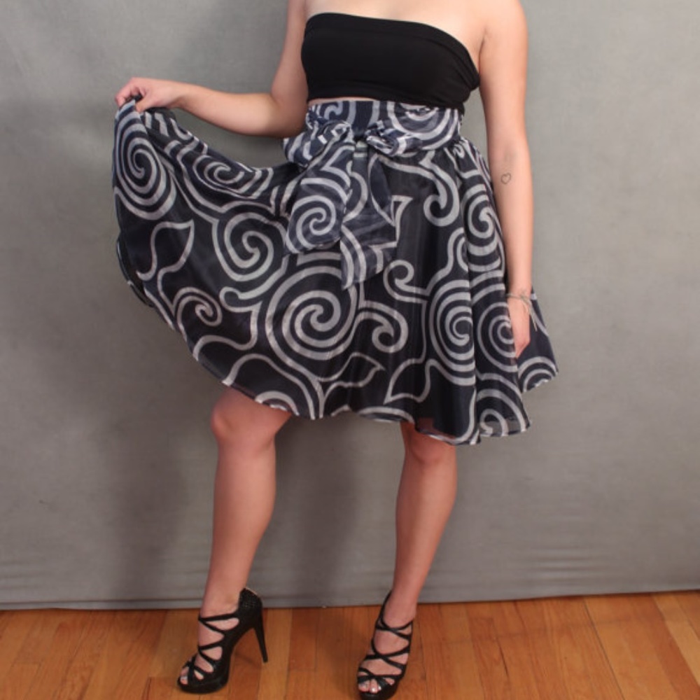 Organza Sheer Black and White Swirl Skirt with Bow