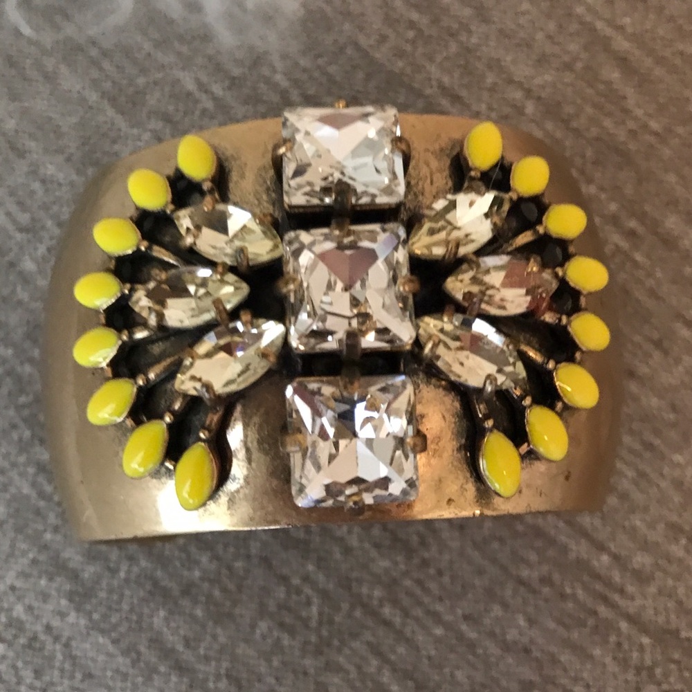 Brass, rhinestone & yellow bracelet