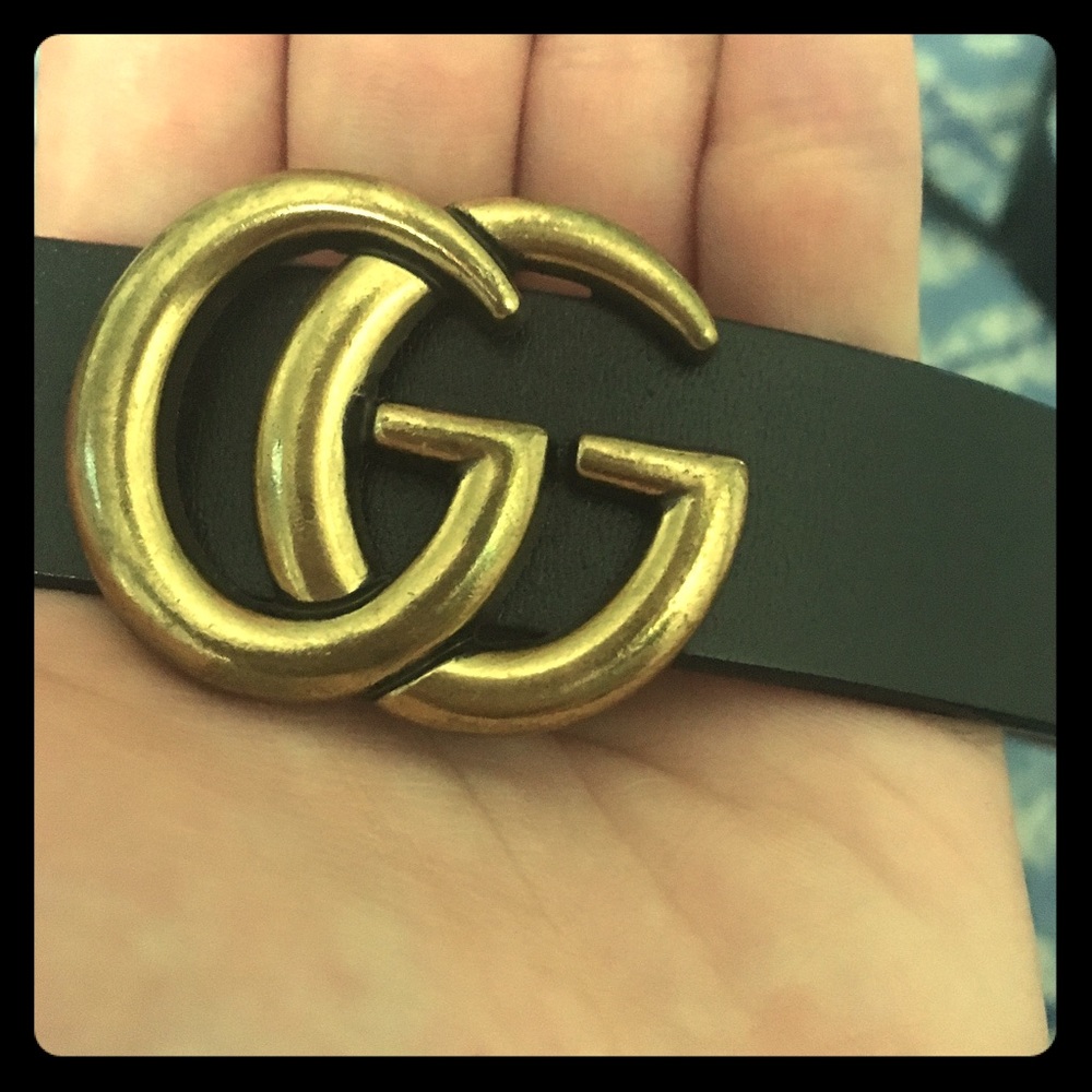 GG small brass / black skinny belt