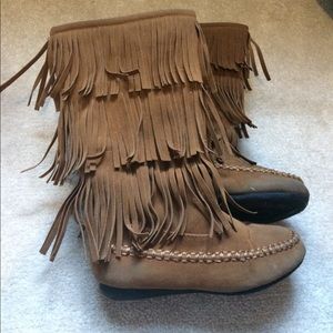 Brown fringe boots