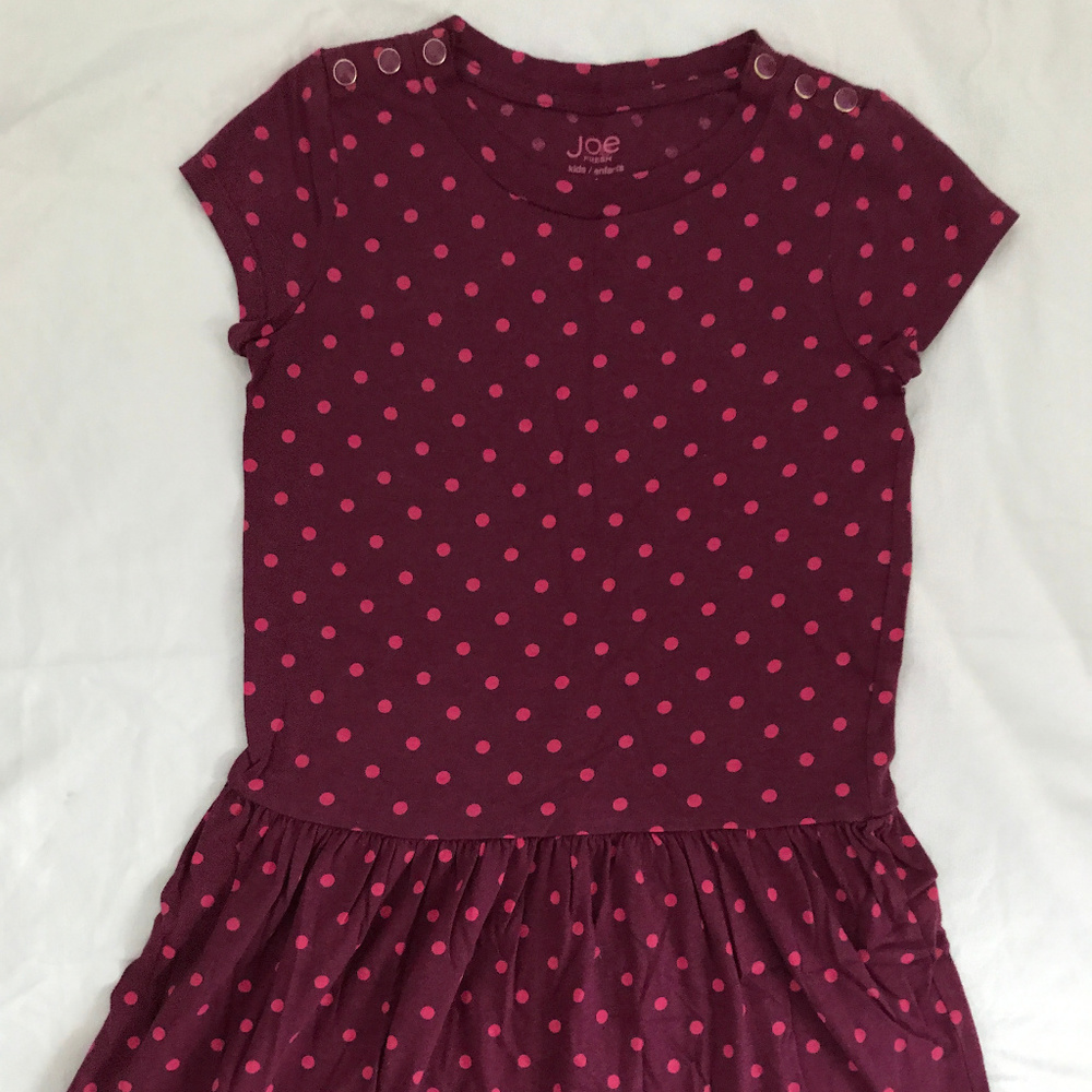 Joe Fresh burgundy & pink dot drop waist dress 6 7