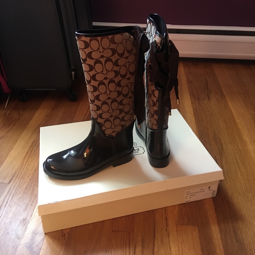 Coach brown rain boots