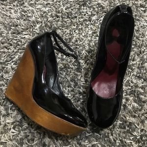 Chloe Mary Jane Wooden Wedge Platforms Size 40/10