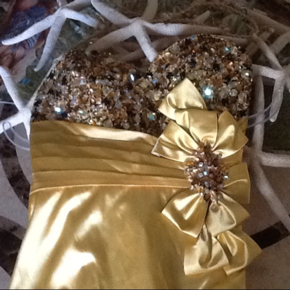 Beautiful Bell Yellow Beaded Gown by Alyce Design