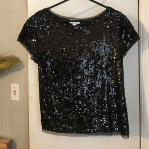Short sleeve black sequin top size medium