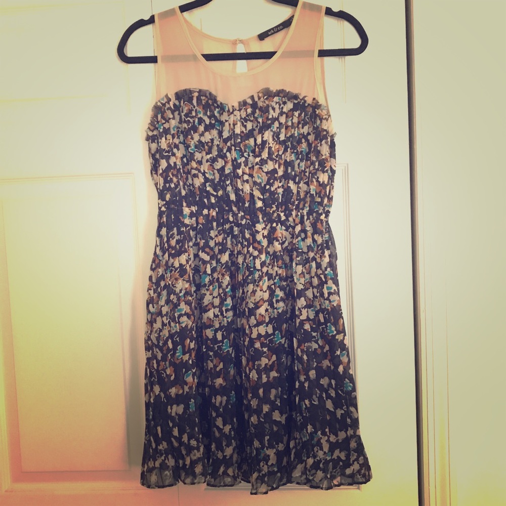 Floral chiffon dress with sheer upper