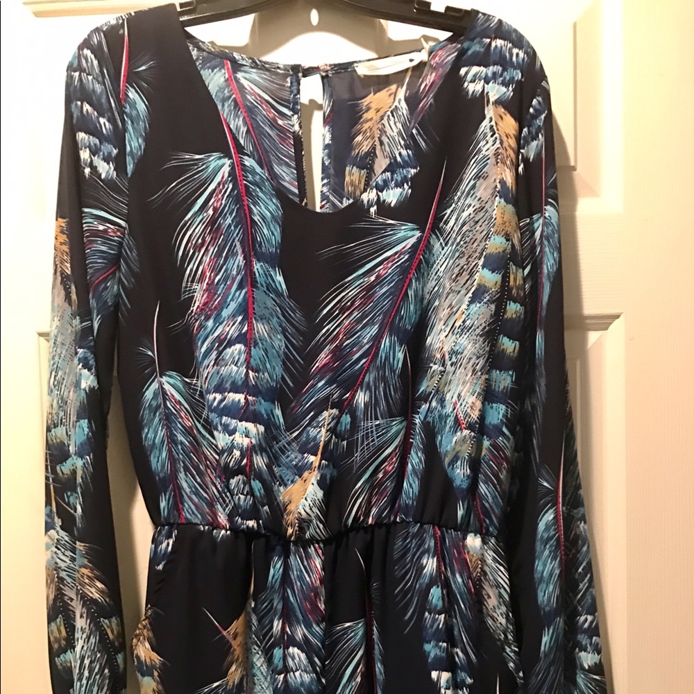 Buddylove Romper Blue Feathers Medium Long Sleeves
