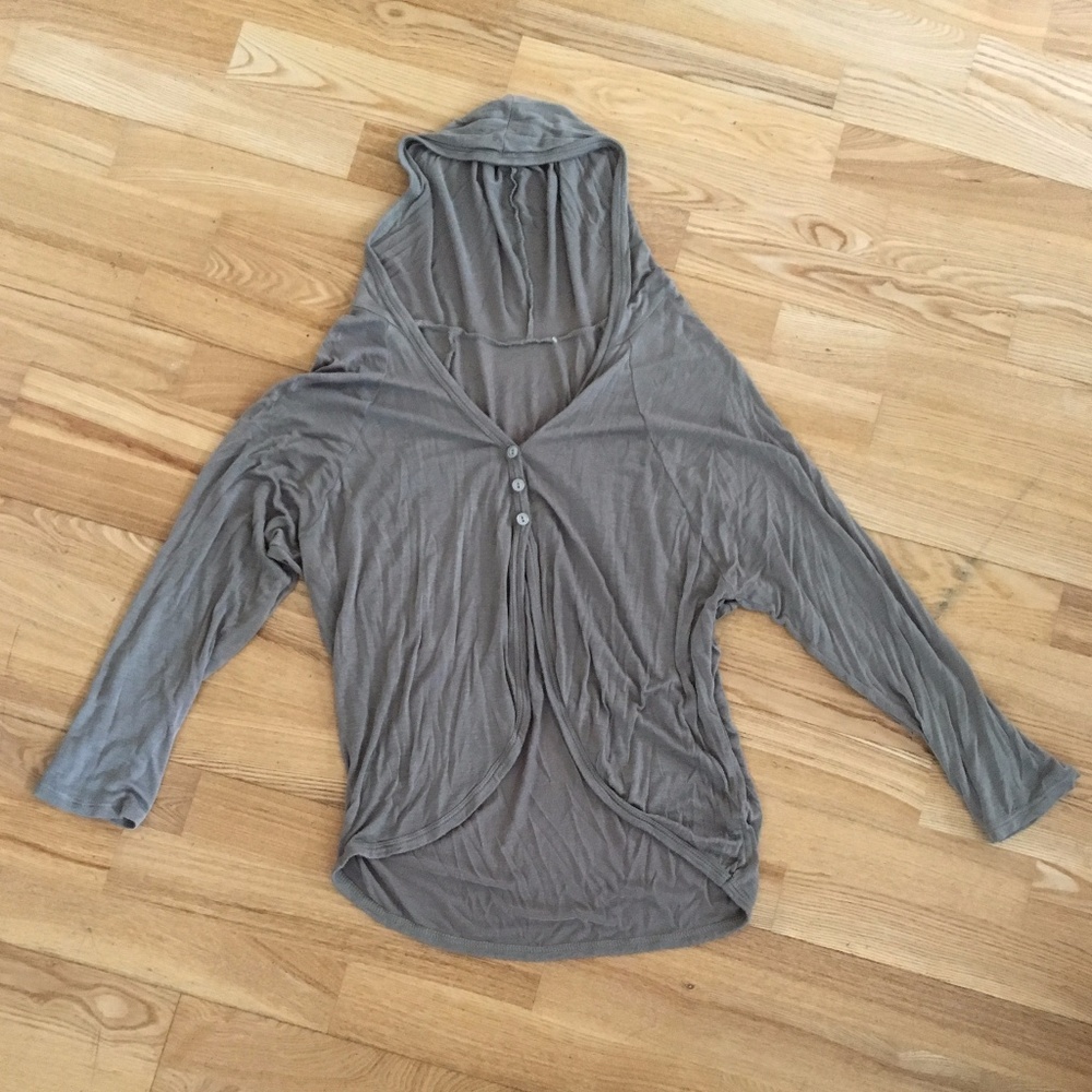 Hooded 3/4 Sleeve Olive Cardigan w/ Rounded Hem, S