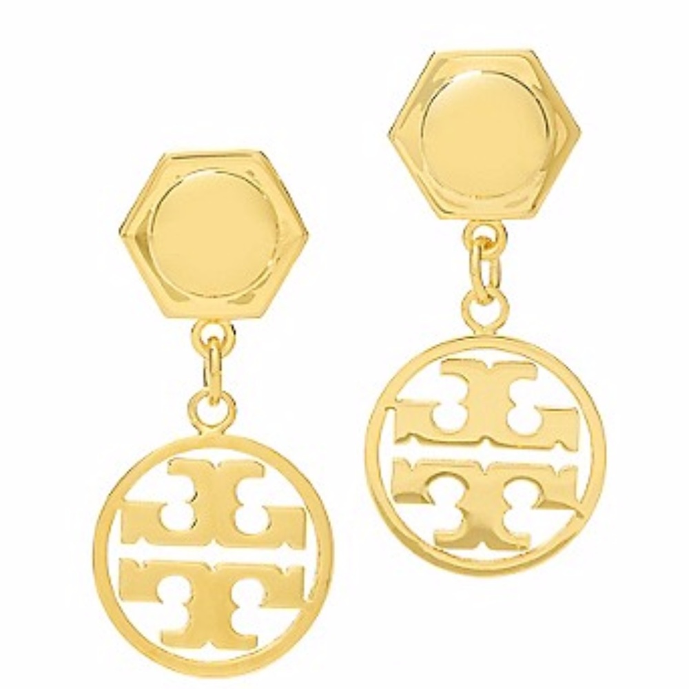 Tory Burch - Circle Logo Golden Drop Earrings
