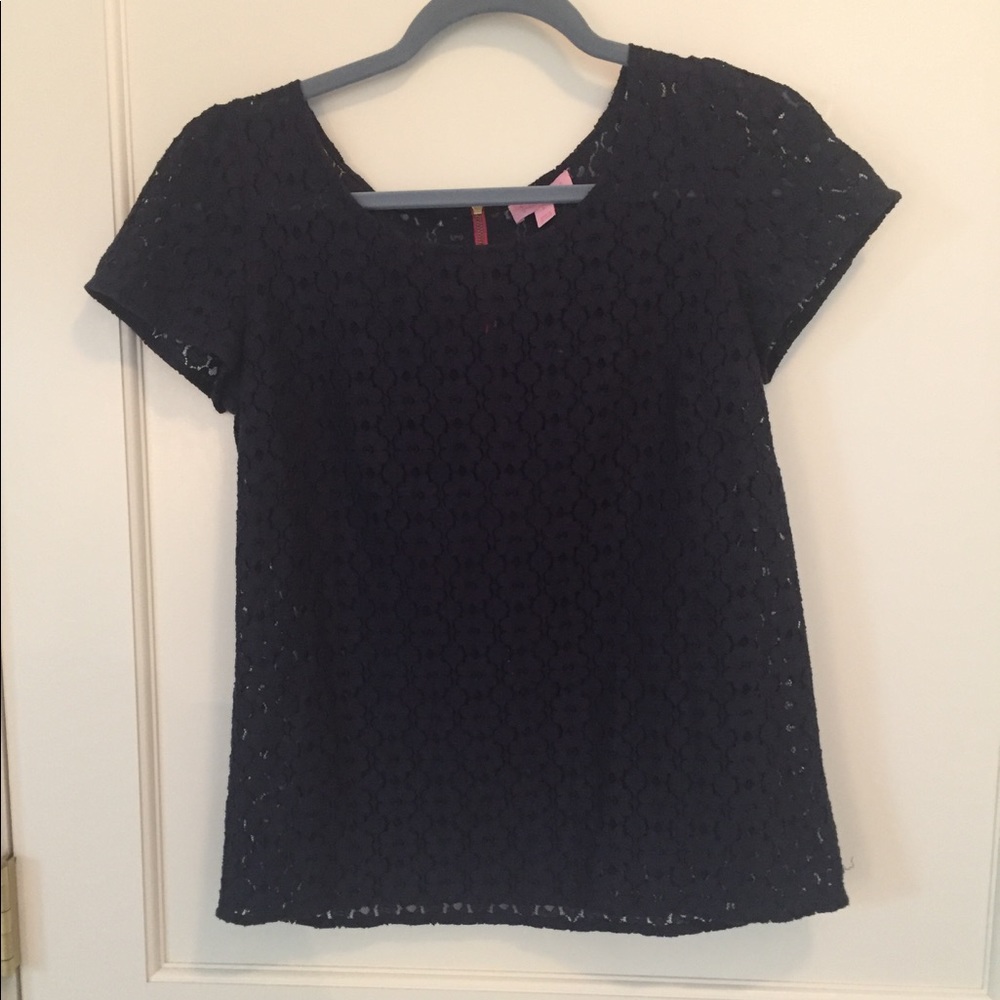 Lilly Pulitzer short sleeve lace top see through