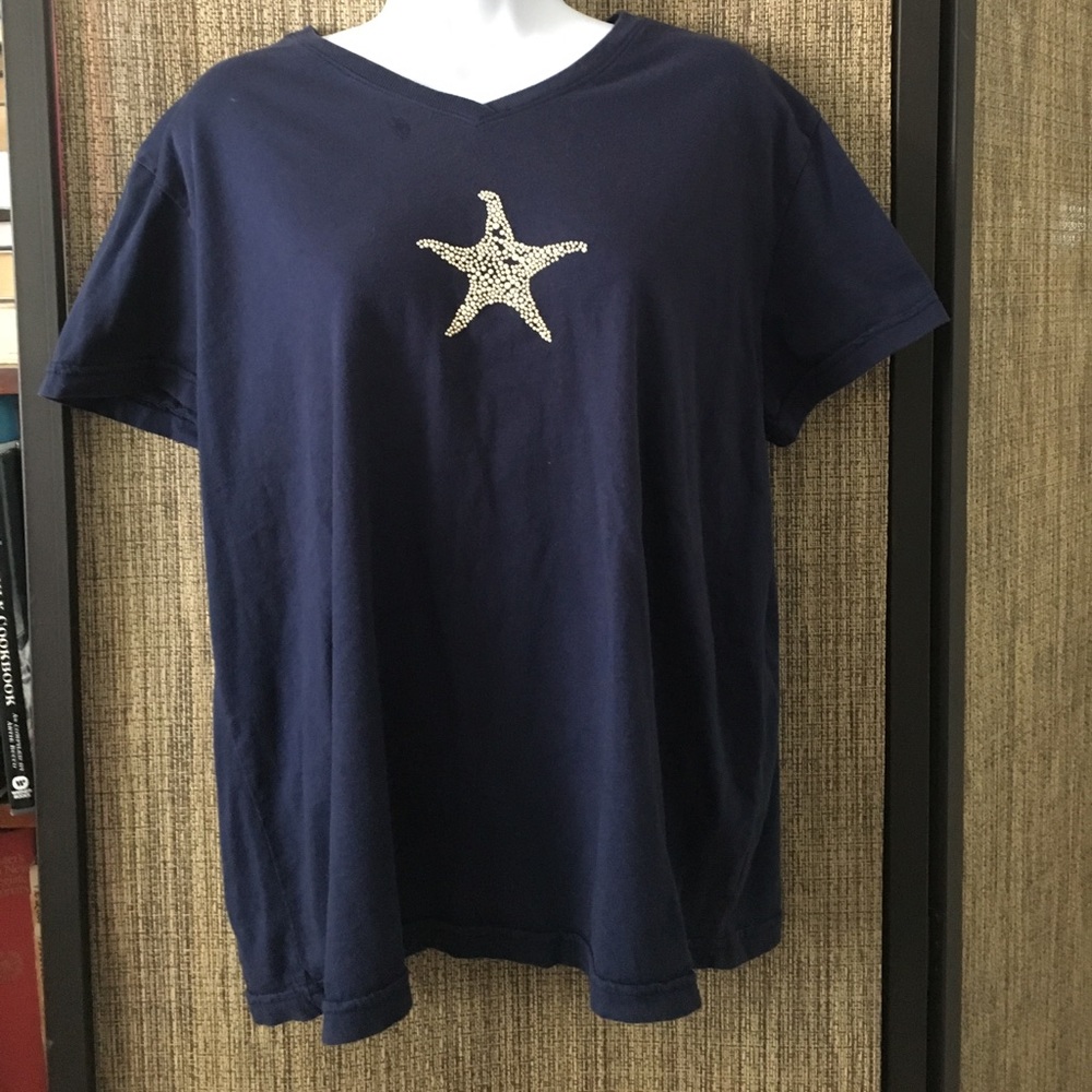 Fresh Produce Navy Tee W Pearl Starfish Sz XL b1