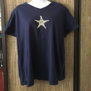 Fresh Produce Navy Tee W Pearl Starfish Sz XL b1