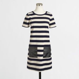 NWOT Jcrew Striped Dress, Leather Black Pockets