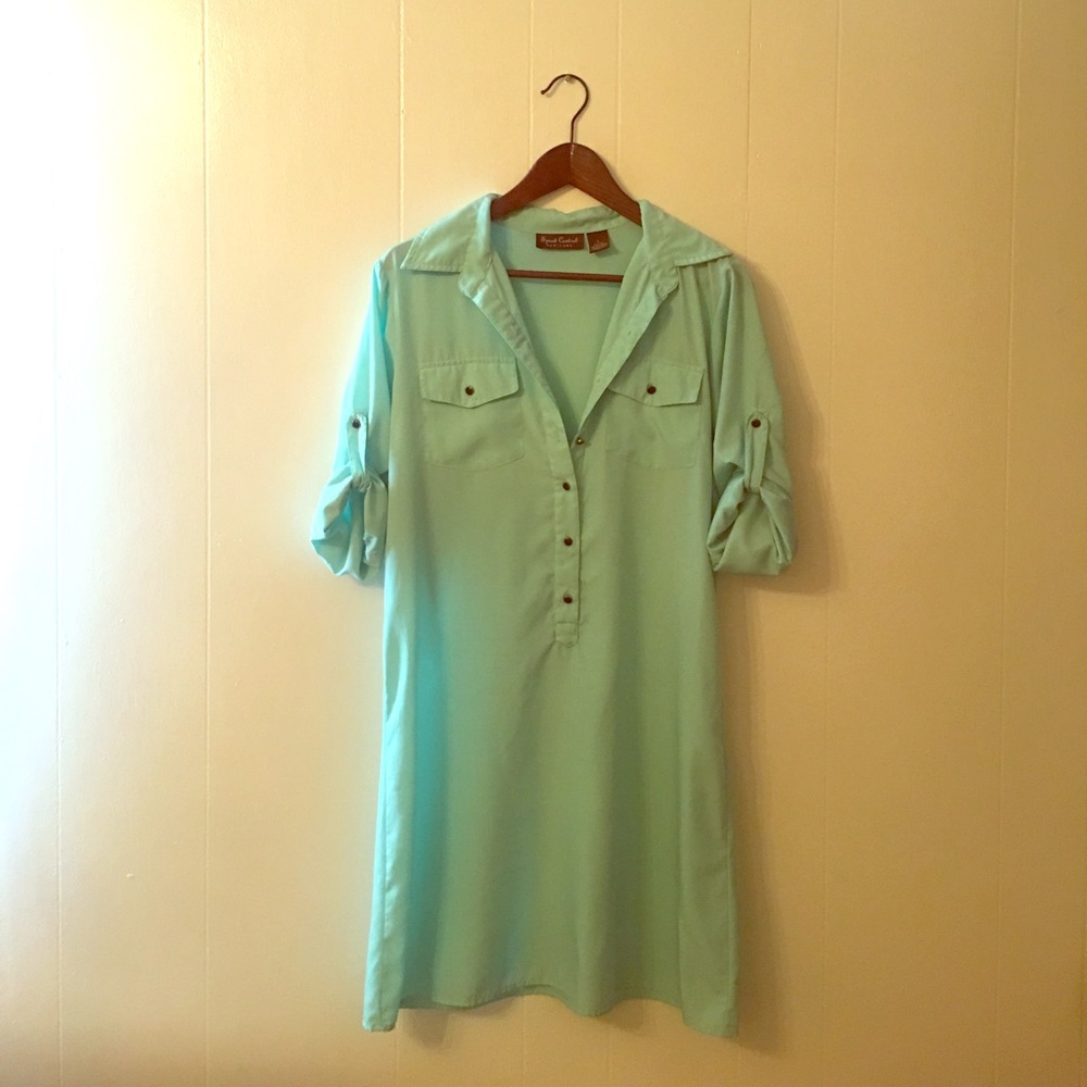 3/4 roll up sleeve turquoise dress