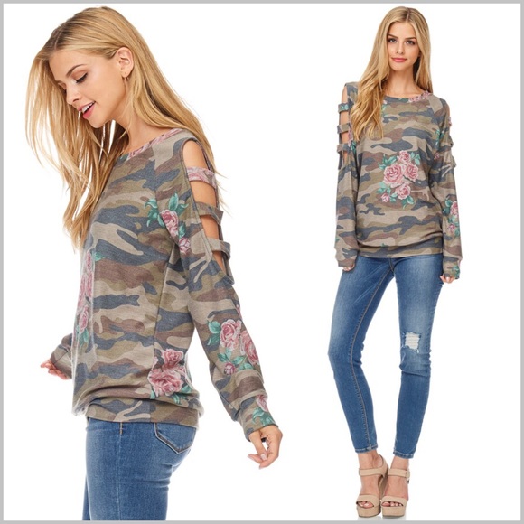 Camo & Floral Ladder Cut Top - Picture 2 of 4