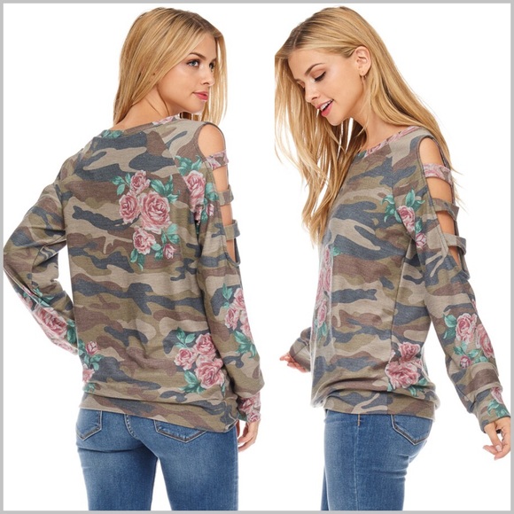 Camo & Floral Ladder Cut Top - Picture 4 of 4