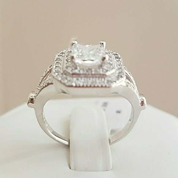 14k Gold plated Princess cut Engagement Ring sz 9 - Picture 5 of 8