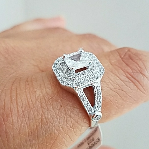 14k Gold plated Princess cut Engagement Ring sz 9 - Picture 6 of 8