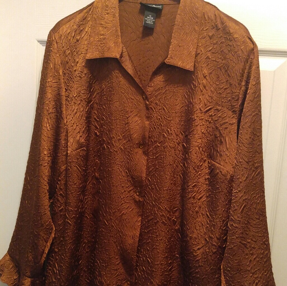 Never worn shiny copper Top with ruffle sleeves - Picture 1 of 6