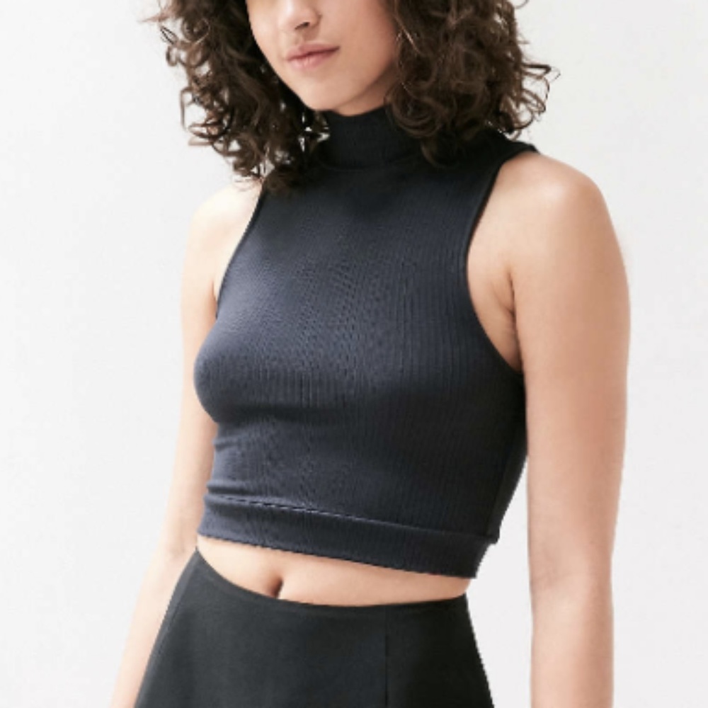 Cropped Ribbed Mock Neck Tank Navy Silence + Noise