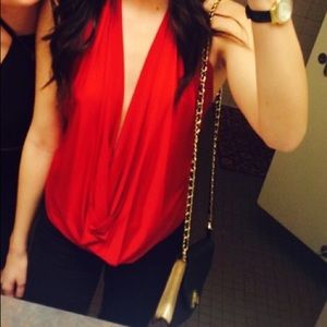 Halter style red silky feel/look red top