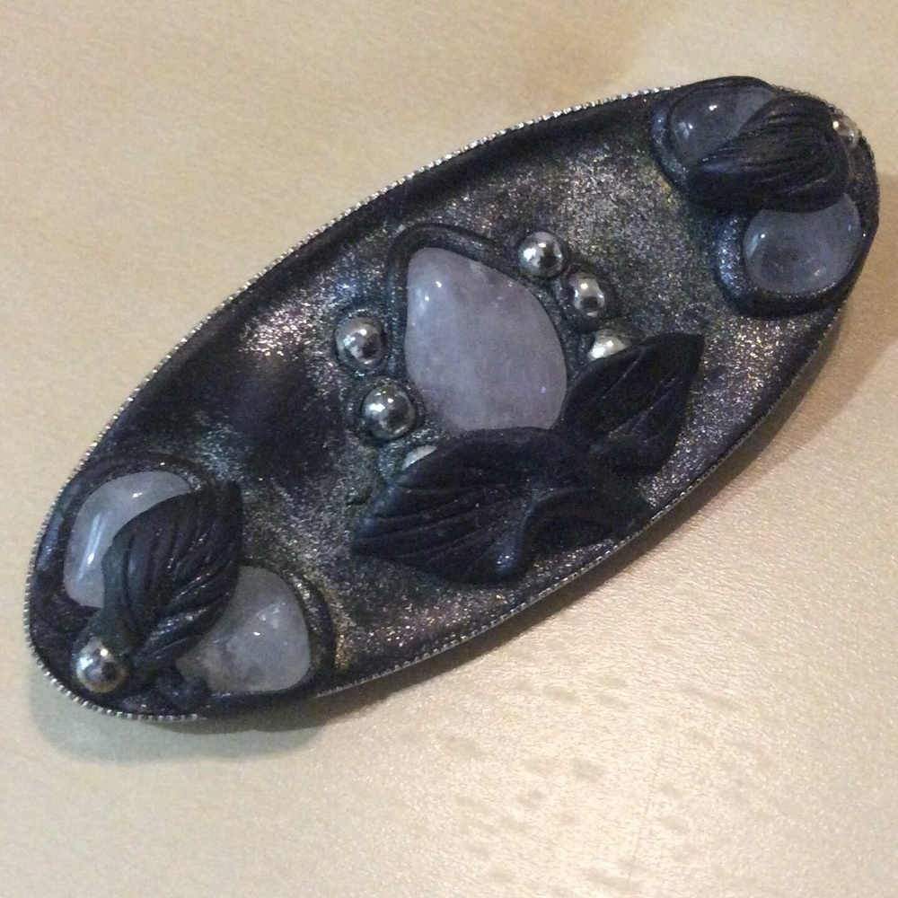Floral Natural Stone Inlay Brooch