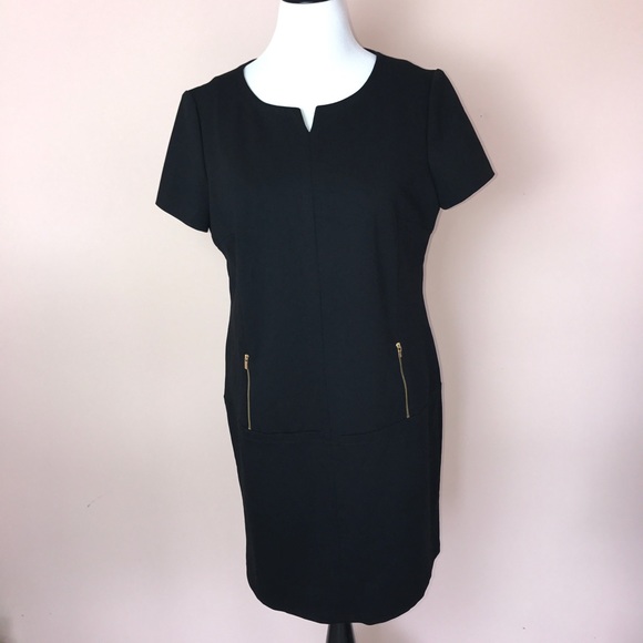 Tahari Dress Size 16 Black Short Sleeve Zipper - Picture 2 of 6