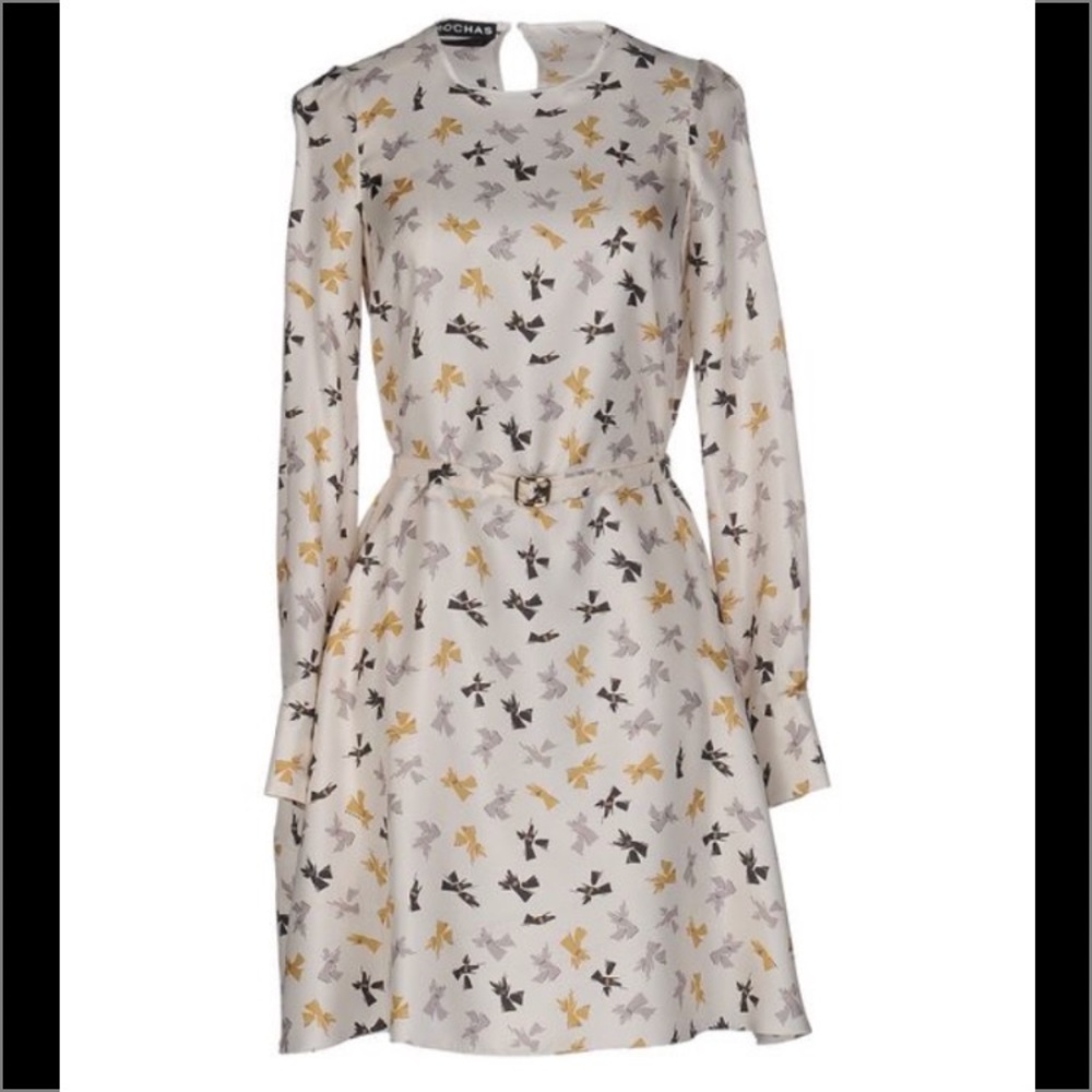 NWOT rochas 100% silk twill belted gloves dress
