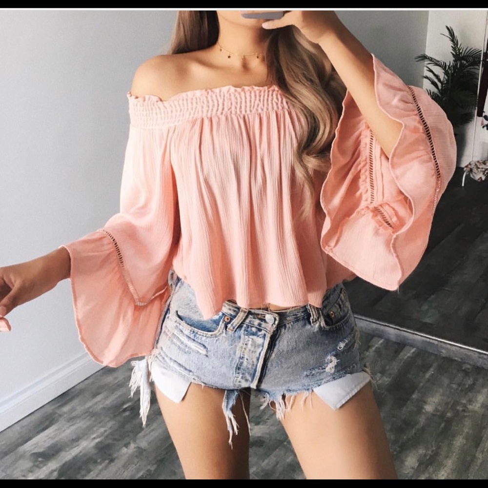 OOTD peach off the shoulder top SOLD OUT medium