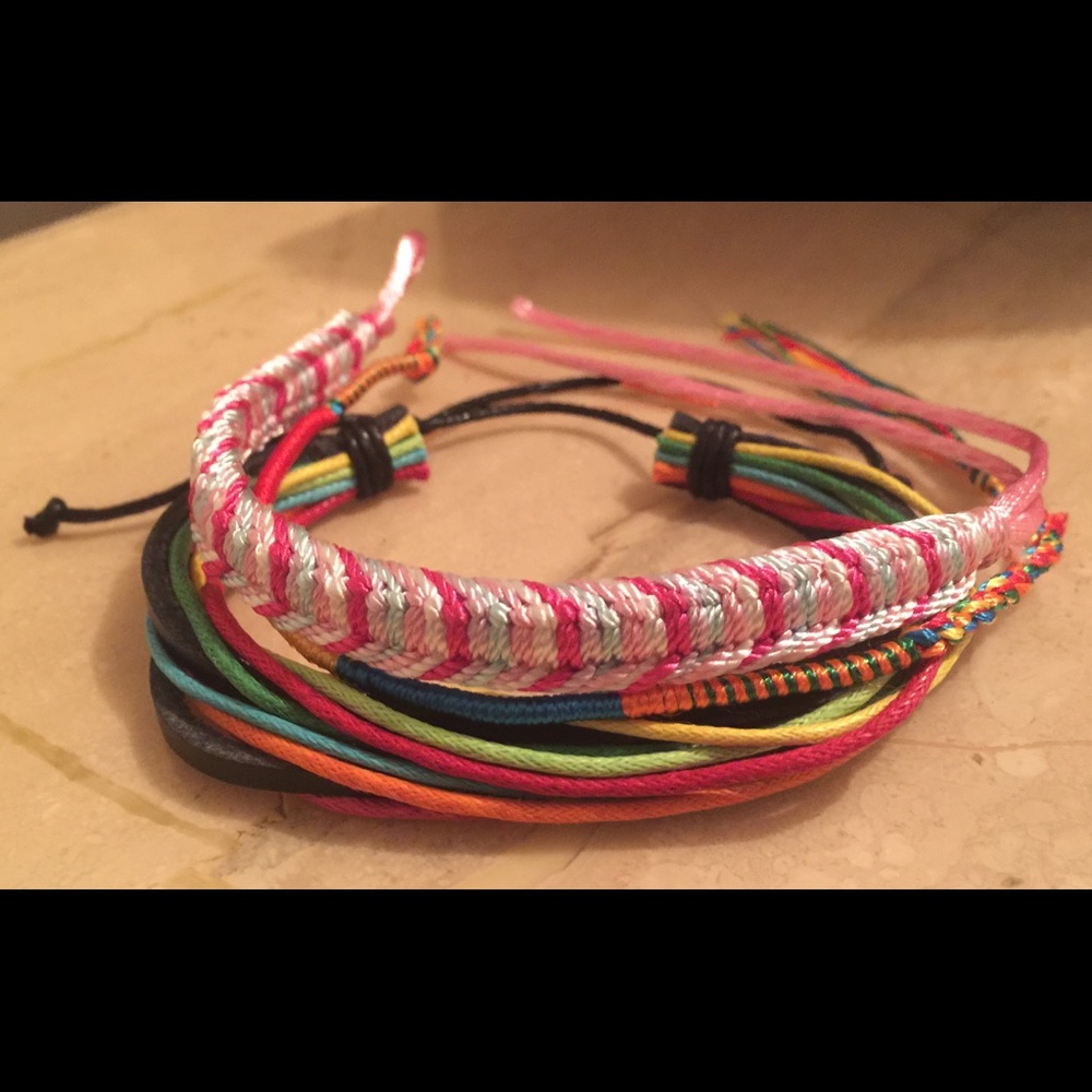 Set Of 3 Friendship Bracelets Threaded Braided