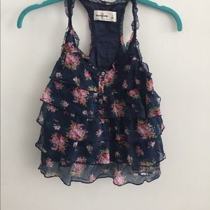 Dark blue shirt with flower pattern