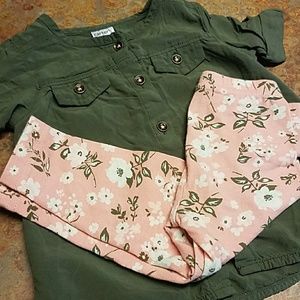 Olive button down and pink floral leggings