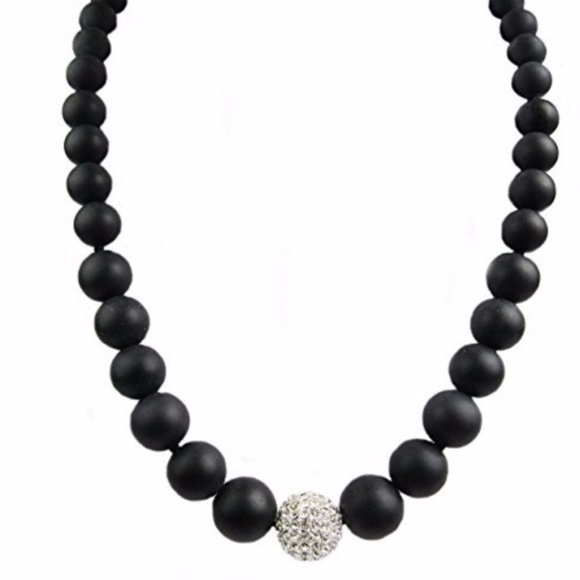 Black Agate Necklace Fireball Bead - Picture 1 of 4