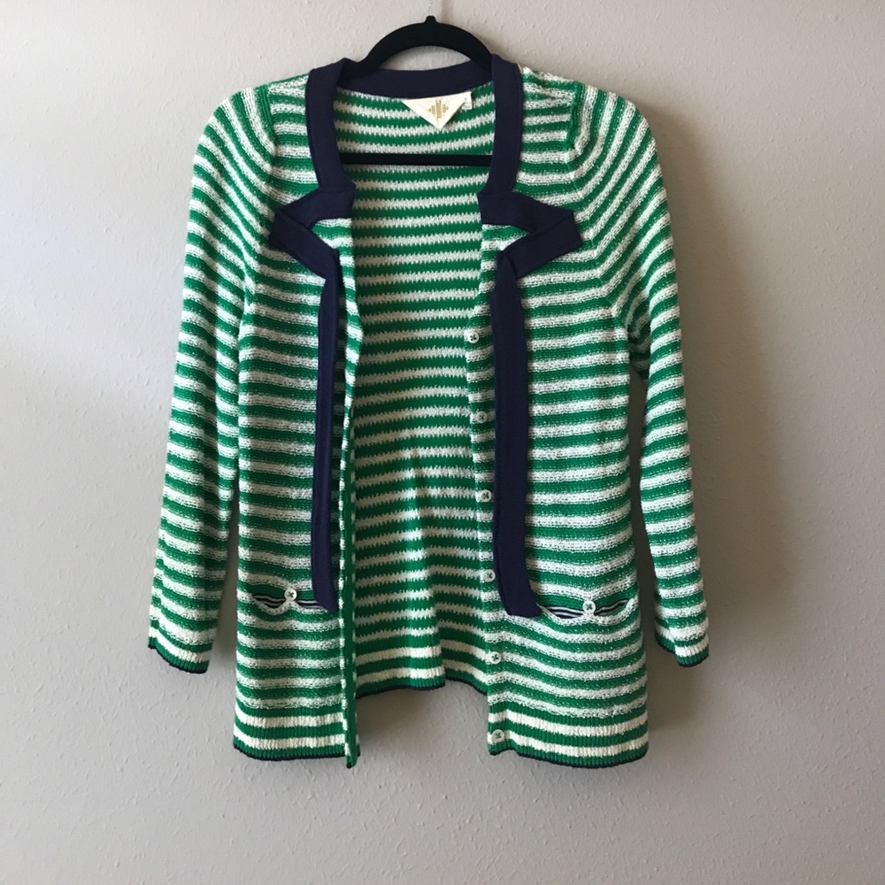Anthropologie green and white button up sweater.