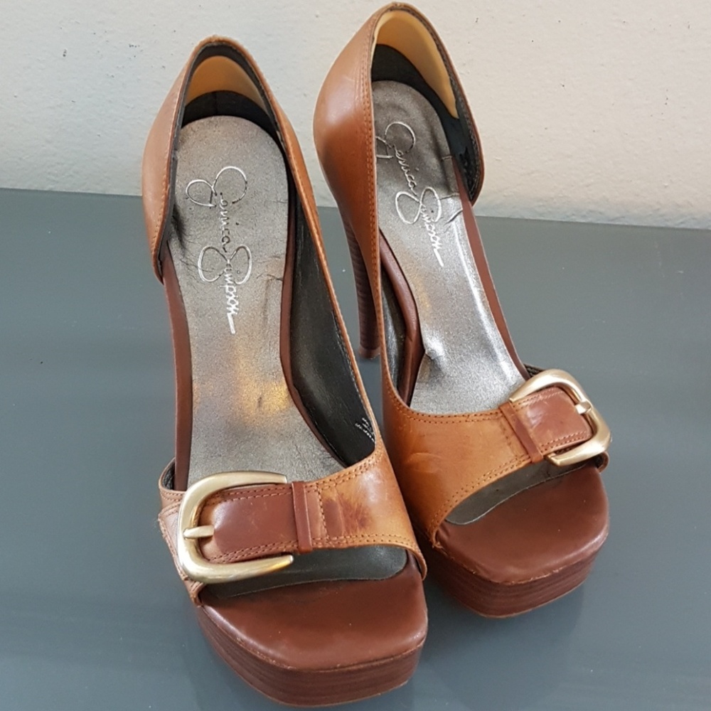 Jessica Simpson Platform High Heel Shoes Tan SZ 6