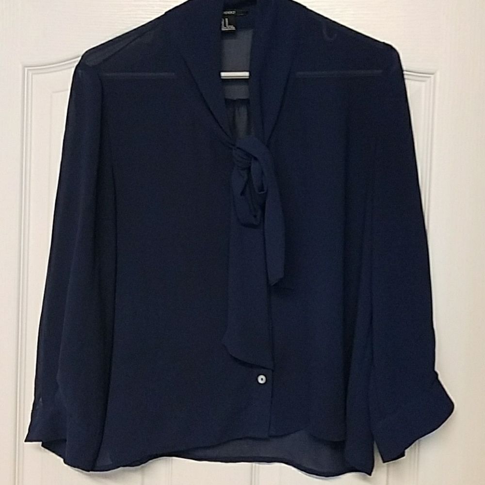 Navy Forever 21 Bow Blouse