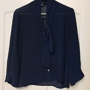 Navy Forever 21 Bow Blouse