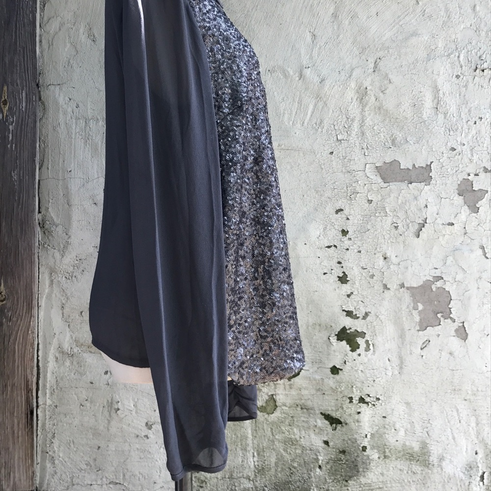 Wrap Metallic Sequined Collared Blouse - image 2