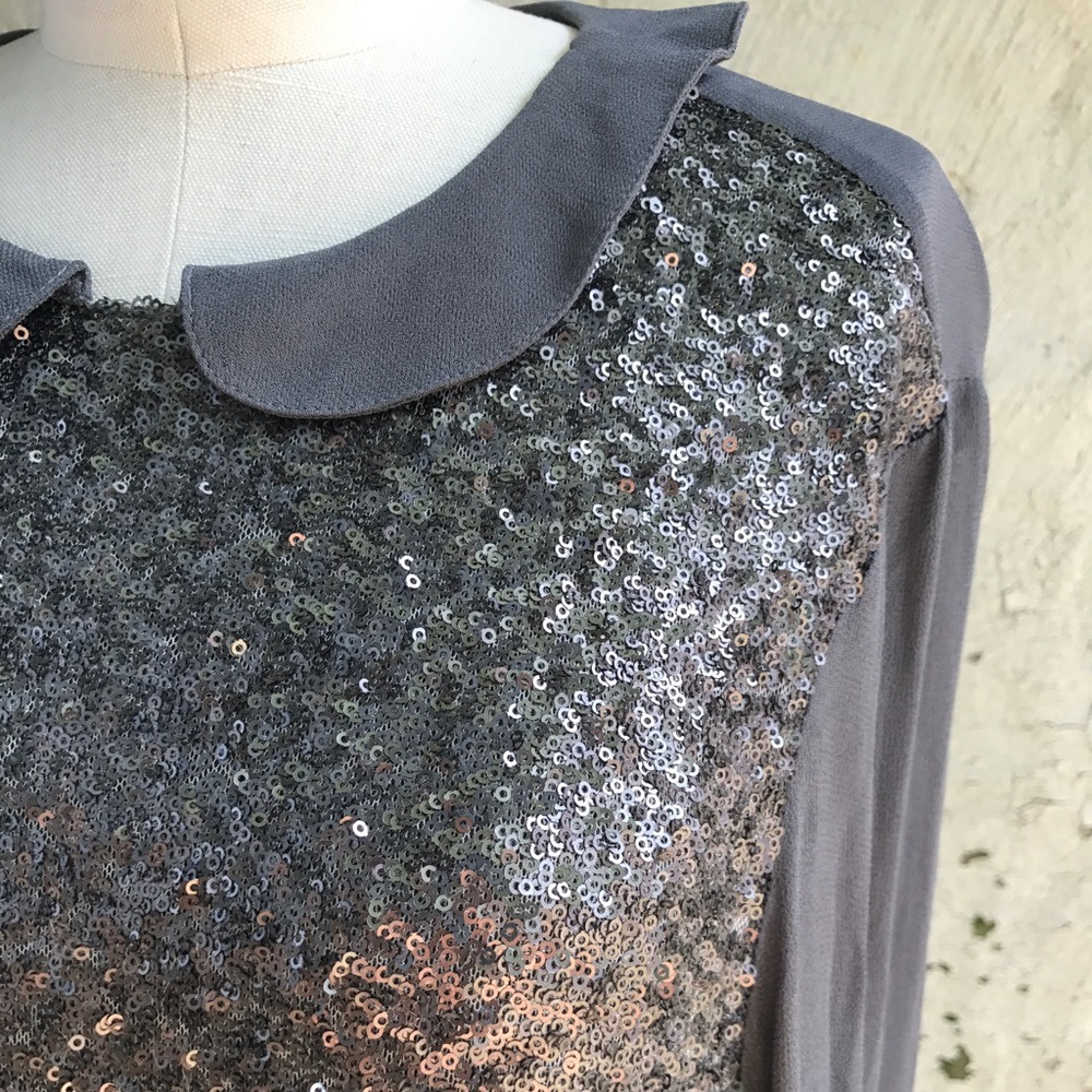 Wrap Metallic Sequined Collared Blouse - image 5