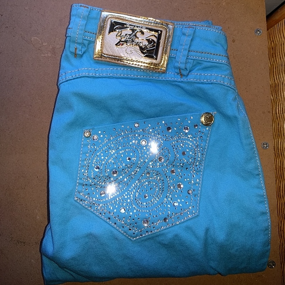 Apple Bottoms Turquoise Cropped Jeans/Capris