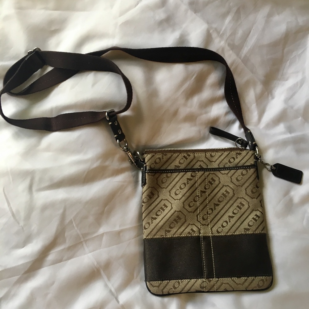 🍃FLASH⏳Coach Logo Brown CrossBody Bag purse