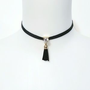 🚫SOLD🚫Black Thin Diamond W/Fringe Tassel Choker