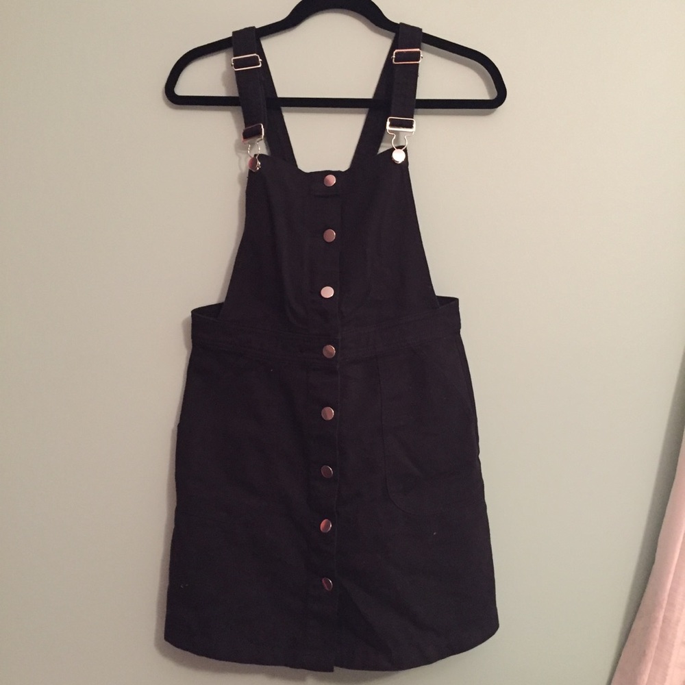 Black overall mini dress