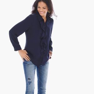 RUFFLE FRONT BUTTON UP BLOUSE