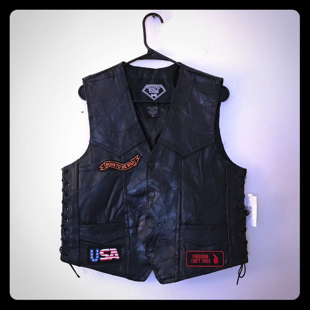 Diamond Plate Genuine Buffalo Leather Vest Medium