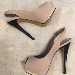 ALDO Suede Beige/Lavender Slingback Peep-Toe Pumps