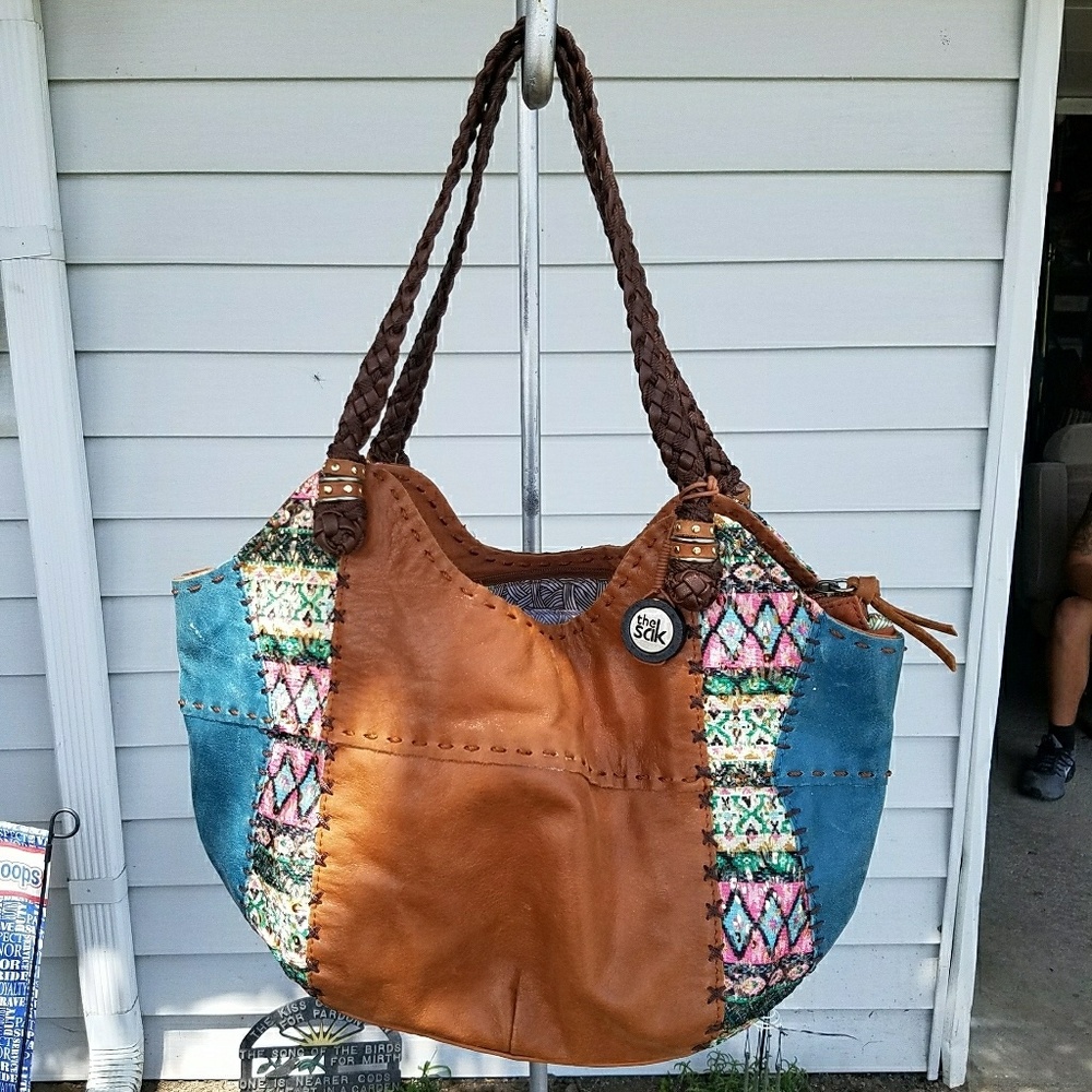 The Sak brown leather with multi-colors satchel