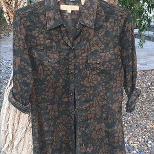 Stetson green and brown floral western shirt
