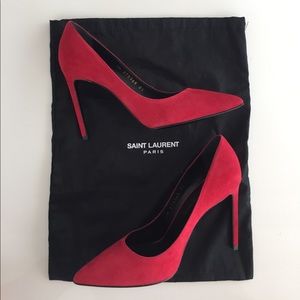 YSL CLASSIC PARIS SKINNY 105 PUMP IN RED SUEDE