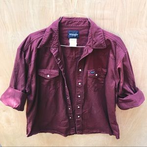 Vintage Wrangler Burgundy Pearl Snap Button Down